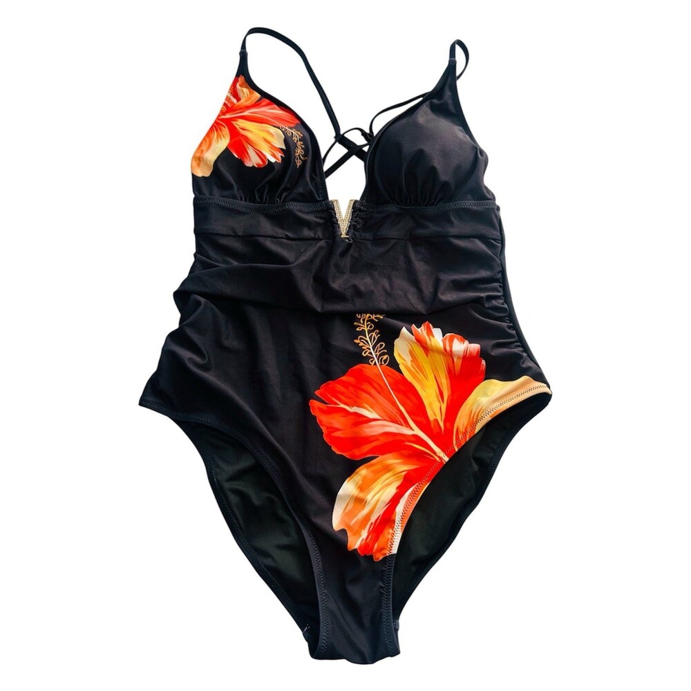 Women’s Black Paradise Orchid One Piece Baiting Suit Size L